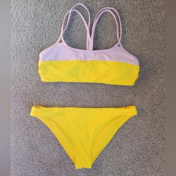 Athleta Other - Athleta Chroma Cross Strap Bikini Top & Yellow Lowrise Bottom Womens Size Medium